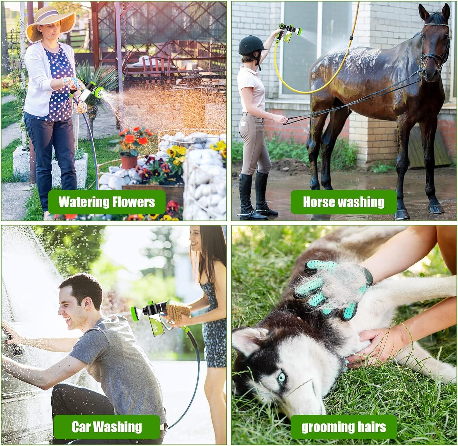 Upgraded Dog Wash Hose Attachment, 8-In-1 Sprayer Mode Garden Hose Nozzle with Pet Grooming Glove and 100Cc Soap Dispenser Bottle, Adopted in Watering Flowers, Car Wash, Dog and Horse Showering