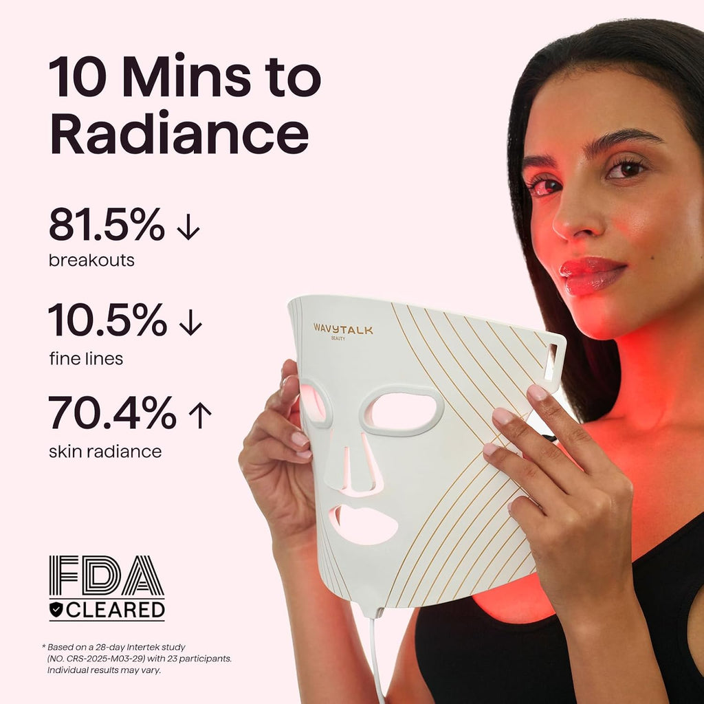 Red Light Therapy Mask for Face, Glow Time LED Face Mask Light Therapy for Anti-Fine Line, Acne, Skin Rejuvenation with Red, Near-Infrared Light, Blue and Amber Light Therapy (White)