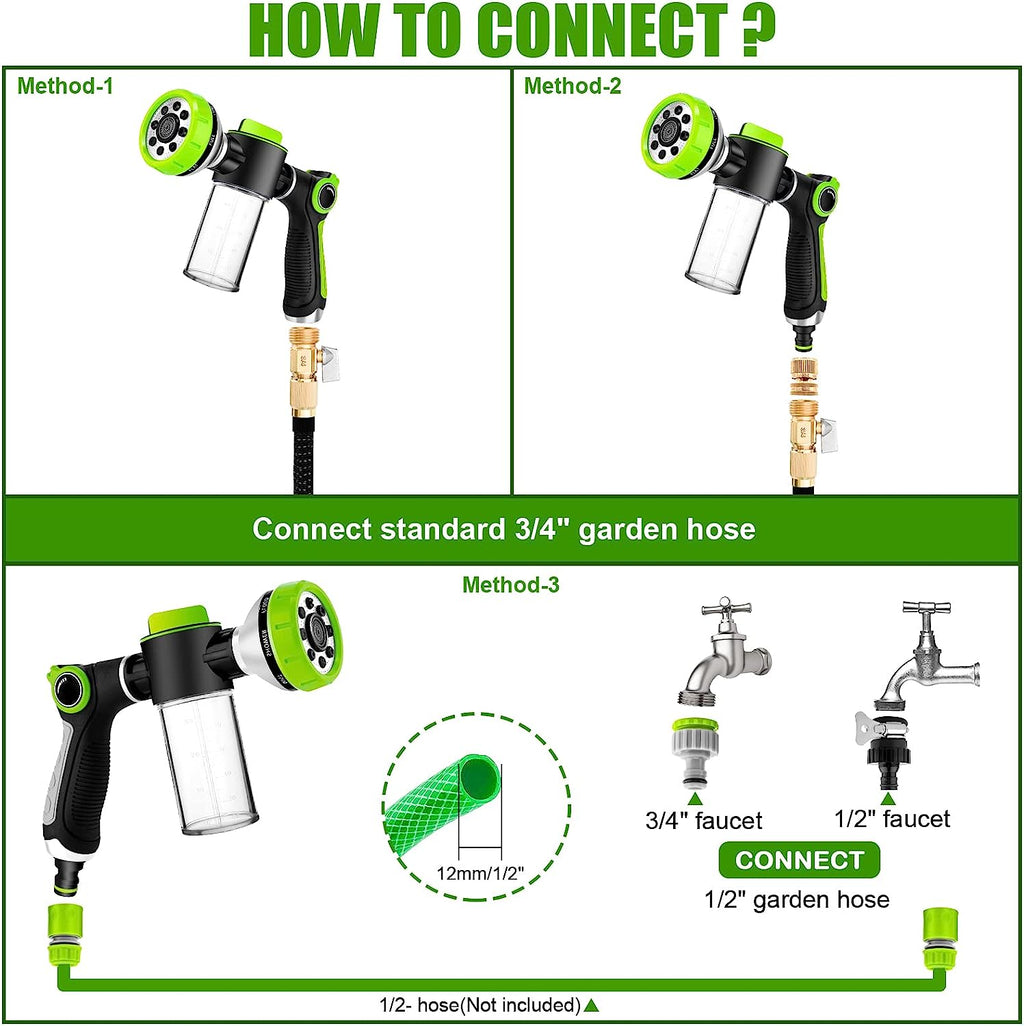 Upgraded Dog Wash Hose Attachment, 8-In-1 Sprayer Mode Garden Hose Nozzle with Pet Grooming Glove and 100Cc Soap Dispenser Bottle, Adopted in Watering Flowers, Car Wash, Dog and Horse Showering