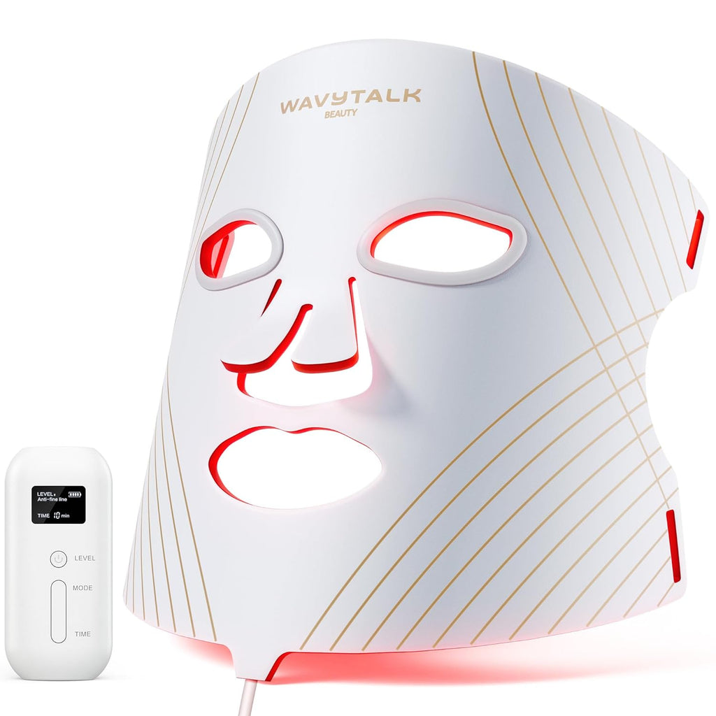 Red Light Therapy Mask for Face, Glow Time LED Face Mask Light Therapy for Anti-Fine Line, Acne, Skin Rejuvenation with Red, Near-Infrared Light, Blue and Amber Light Therapy (White)