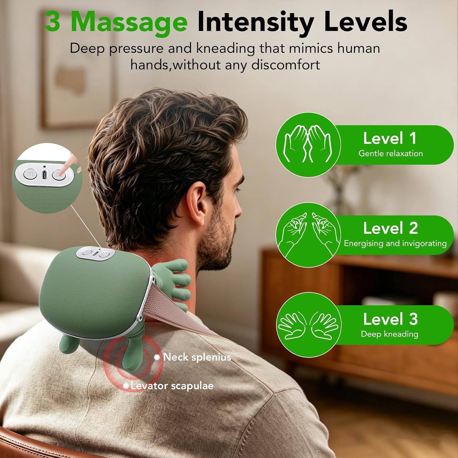 2026 Upgraded 4D Neck Massager with Heat, Portable Finger-Press Neck and Shoulder Massager, Simulates Deep Kneading Massage like Human Hands,Relieve Muscle Tension, Suitable for the Whole Body