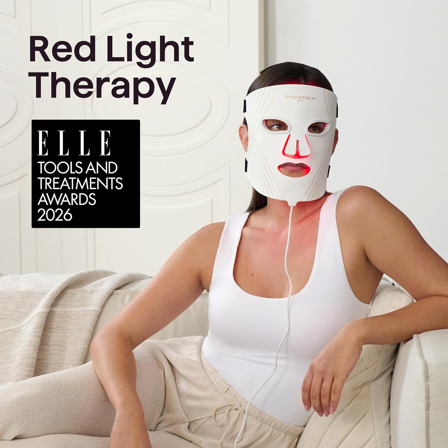 Red Light Therapy Mask for Face, Glow Time LED Face Mask Light Therapy for Anti-Fine Line, Acne, Skin Rejuvenation with Red, Near-Infrared Light, Blue and Amber Light Therapy (White)